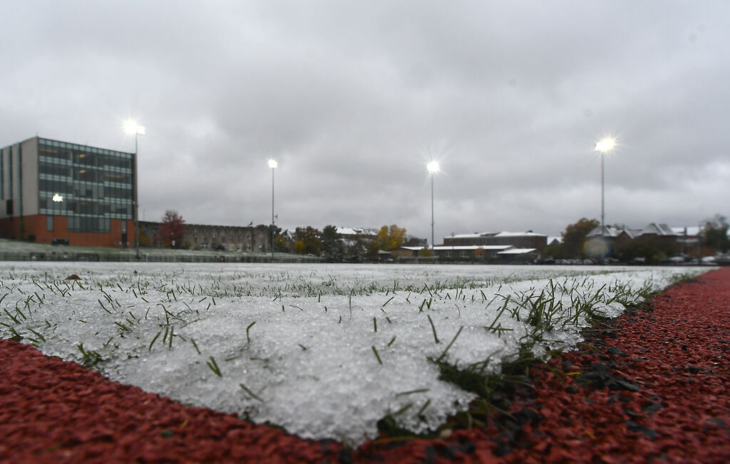 A snow-covered Stankowski Field on Monday in Columbia.
